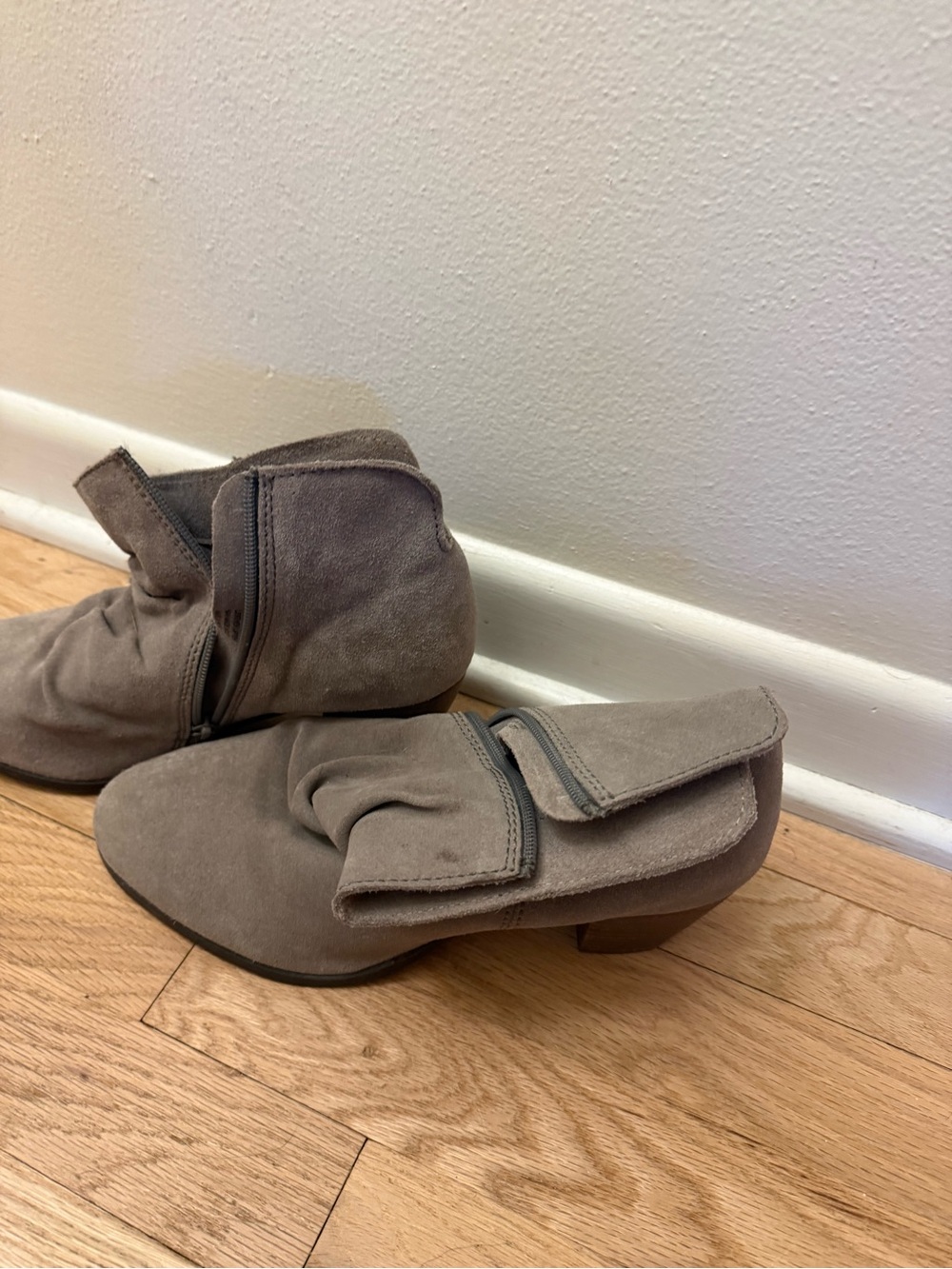 Diba Taupe Fold-Over Suede Ankle Booties